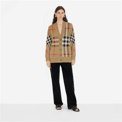 burberry check detail merino wool cardigan|Check Wool Blend Cardigan in Archive beige .